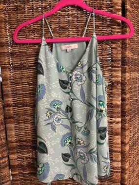 LOFT Mint Green Floral Slip Cami with Spaghetti Straps